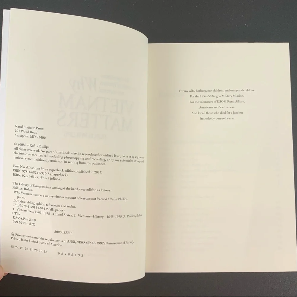 Why Vietnam Matters by Rufus Phillips. 2008.